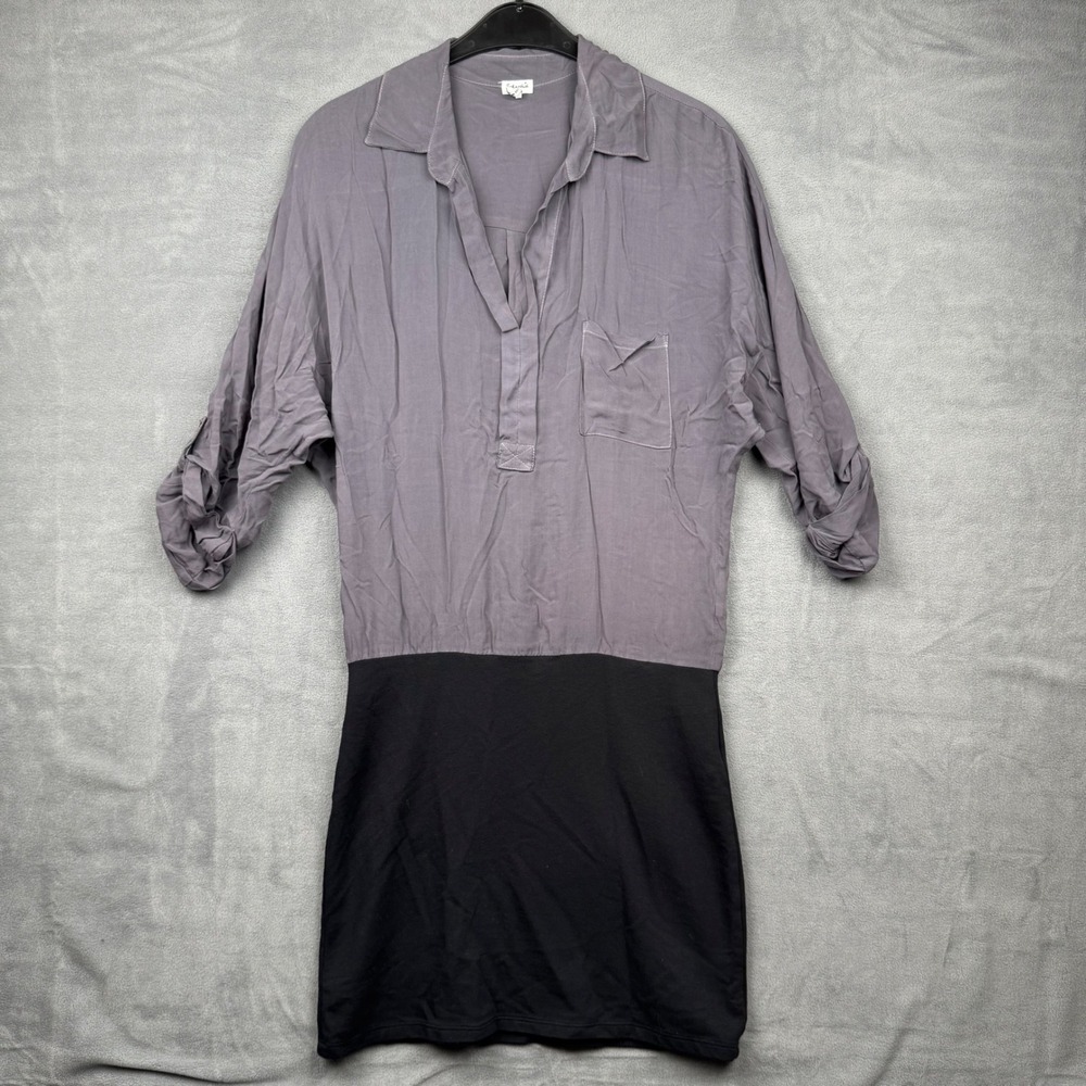 Splendid Two Tone Shirt Dress Gray Black‎ Button Up Collared Roll Tab Sleeve S